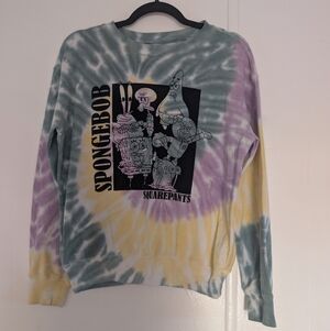 SpongeBob Squarepants Tie-Dye Crew Neck Sweater - Green, Purple, Yellow